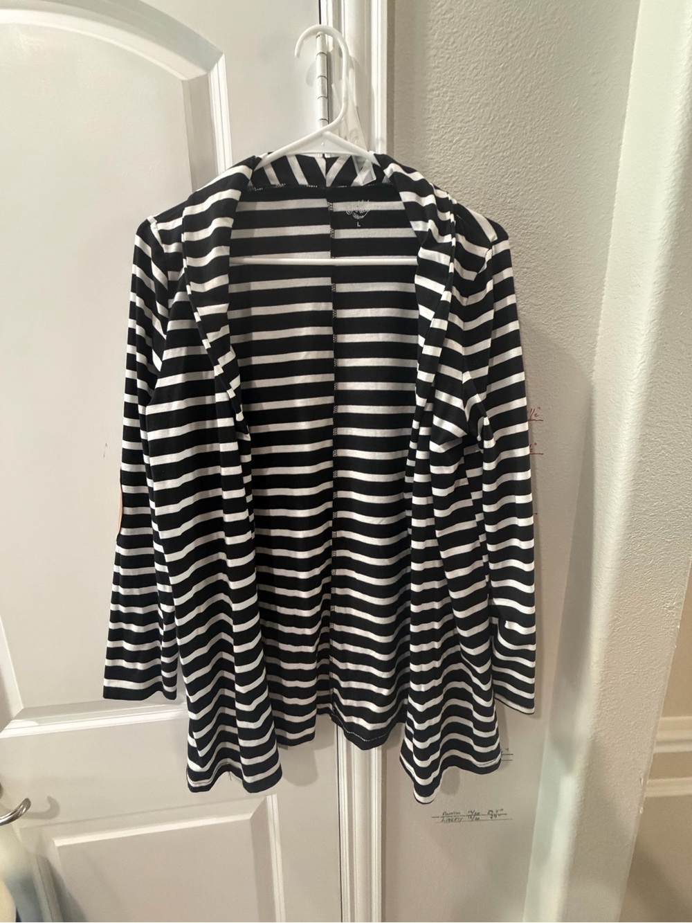 Tickled Teal Black and White Striped Open Cardigan